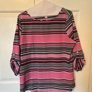 Women's Pink Striped Blouse- Croft and Barrow Brand- Size Medium- longer sleeves